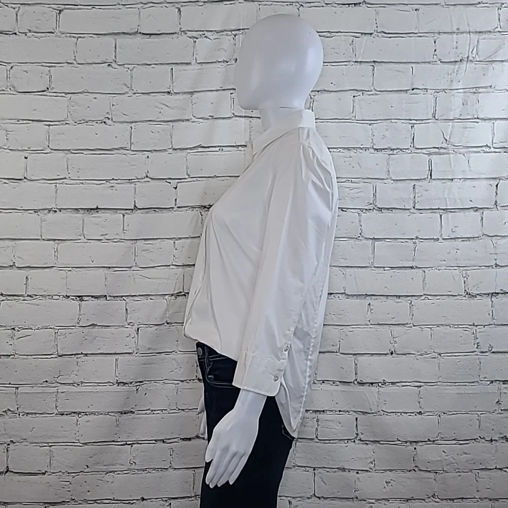 J Crew Stretch Cotton Perfect Fitted Button Front 3/4 Sleeve Blouse/Shirt White